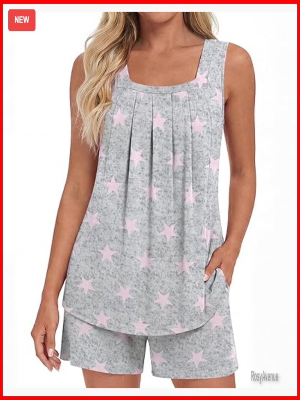 Sleeveless Pajama Set with Pockets Soft Lounge Shorts & Tank Top 2-Piece